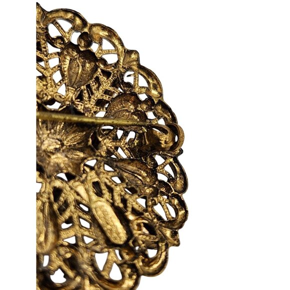 Vintage Austrian Filigree Brooch with Pink & Red Rhinestones, Signed Made in Aus - Picture 10 of 13